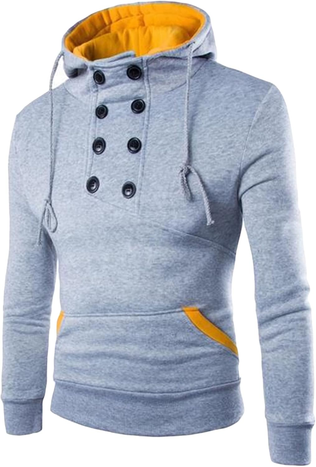 

Мужская водолазка с капюшоном, облегающая толстовка с длинным рукавом, завязками на талии, зимняя теплая толстовка с капюшоном и карманами (светло-серая, очень большая) Maiyifu-GJ, Light Grey