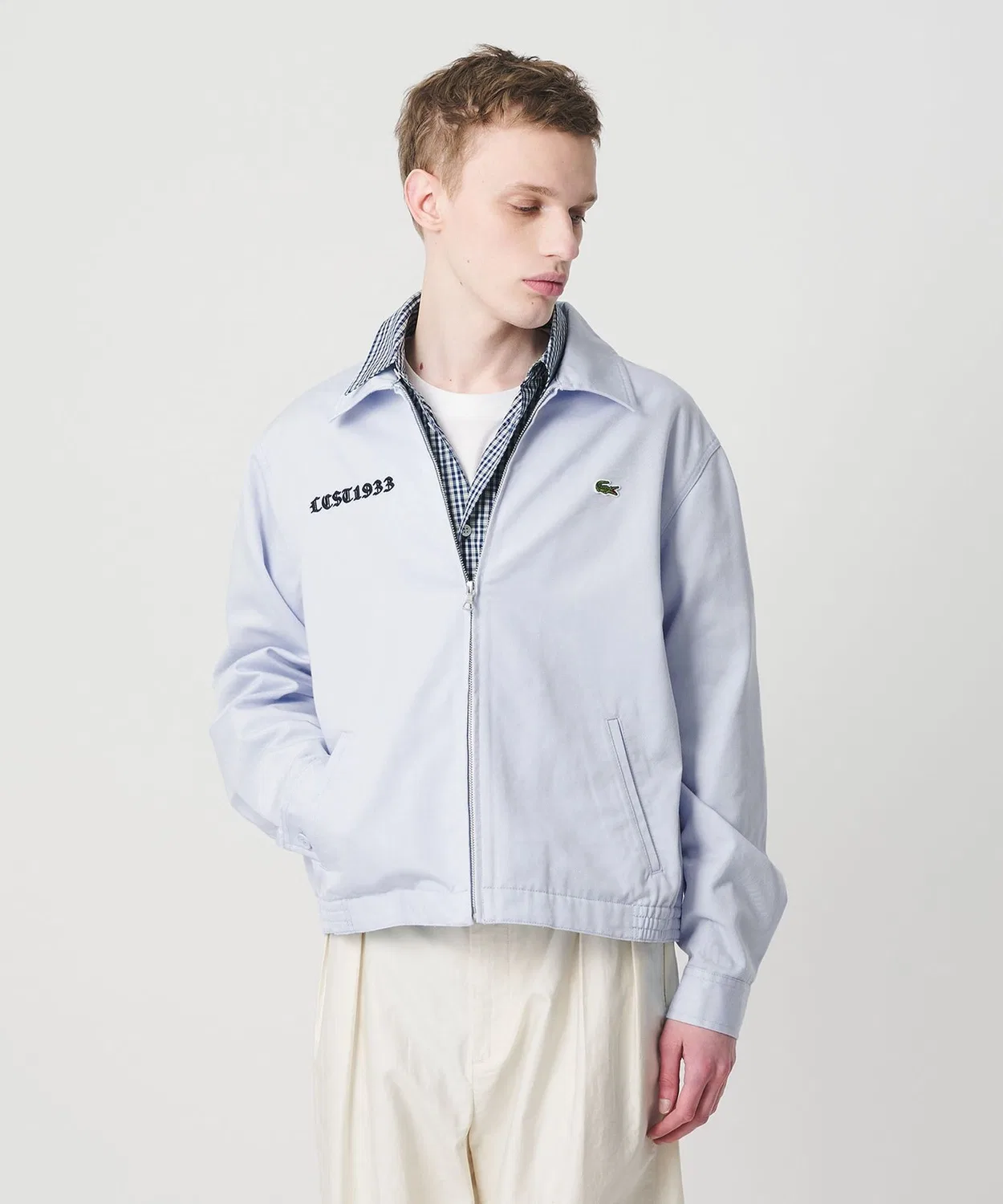 Куртка-бомбер Lacoste, полиэстер 65% хлопок 35%, светлый синий