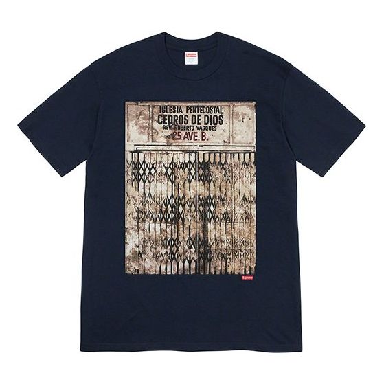 

Футболка fw19 week 12 x martin wong iglesia pentecostal navy tee Supreme, синий