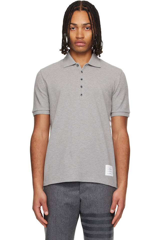

Thom Browne Классическая серая поло-рубашка пике с четырьмя полосами
