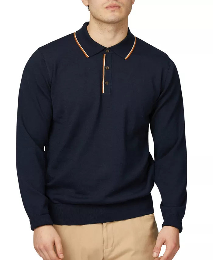 

Мужская классическая поло с контрастной отделкой из мериносовой шерсти Ben Sherman, синий