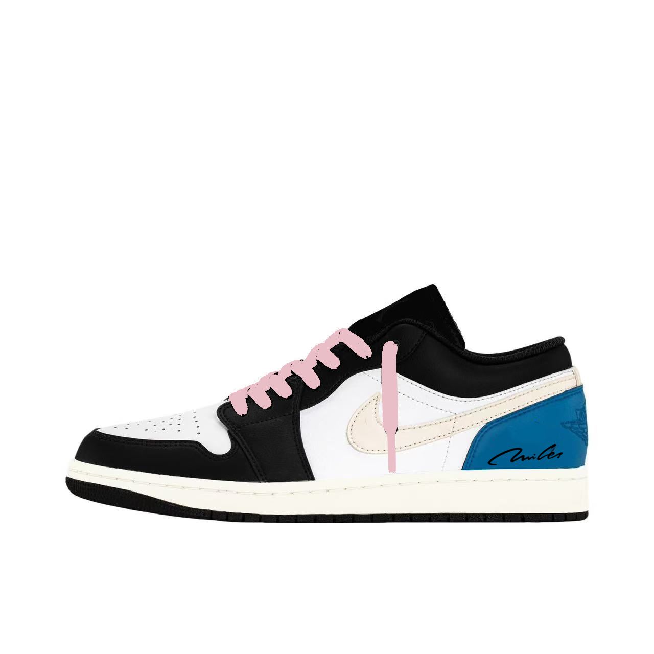 Air 1 устойчивые к истиранию низкие баскетбольные кроссовки Unisex Black White Blue Jordan, синий — фото 2