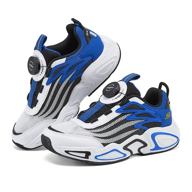 Skechers Kids Детские кроссовки для бега с противоскользящей подошвой, износостойкие, легкие, с амортизацией, низкие, бело-синие — фото 3