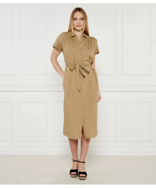 

Льняное платье с поясом Tommy Hilfiger, бежевый