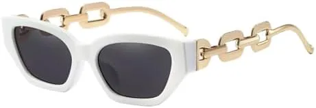 

Винтажные солнцезащитные очки «кошачий глаз» 2026 года для женщин, с маленькой металлической цепочкой, элегантные очки, модные черные очки MTZJH, White Gray