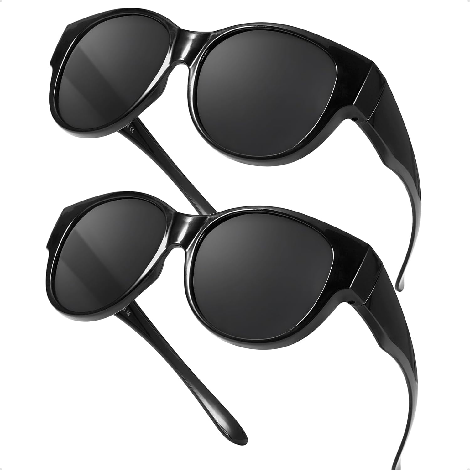 

Солнцезащитные очки TJUTR увеличенного размера для женщин. Модные поляризованные солнцезащитные очки, надеваемые поверх очков с диоптриями, с защитой от УФ-излучения UV400, A01(2 Pack) Black Gray + Black Gray