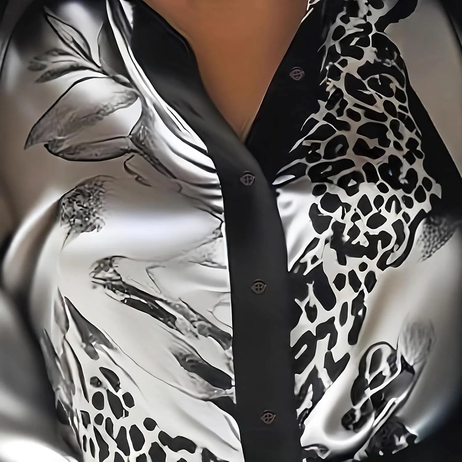 Блуза сатиновая женская, Button-Down, серый — фото 3