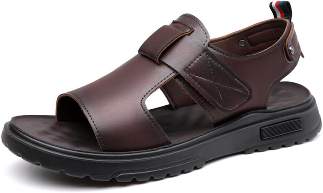

Мужские сандалии Rojeam из кожи, нескользящие сандалии рыбака, летняя обувь для путешествий, пляжа и повседневной носки, коричневый