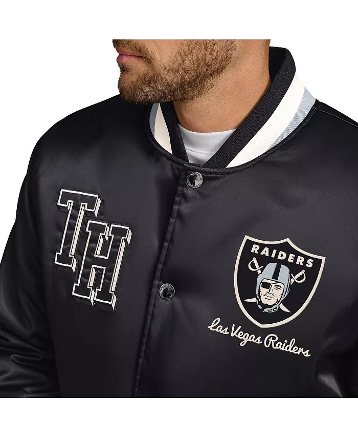Мужская черная атласная куртка Las Vegas Raiders Dante на полной застежке-молнии Tommy Hilfiger — фото 3