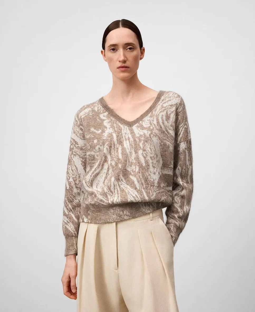 

Женский джемпер с узором в технике жаккарда Adolfo Dominguez, серый/белый