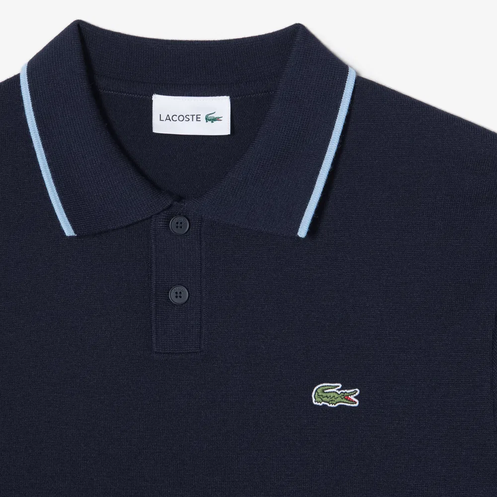 Мужской базовый свитер-поло тёмно-синий от Lacoste — фото 4
