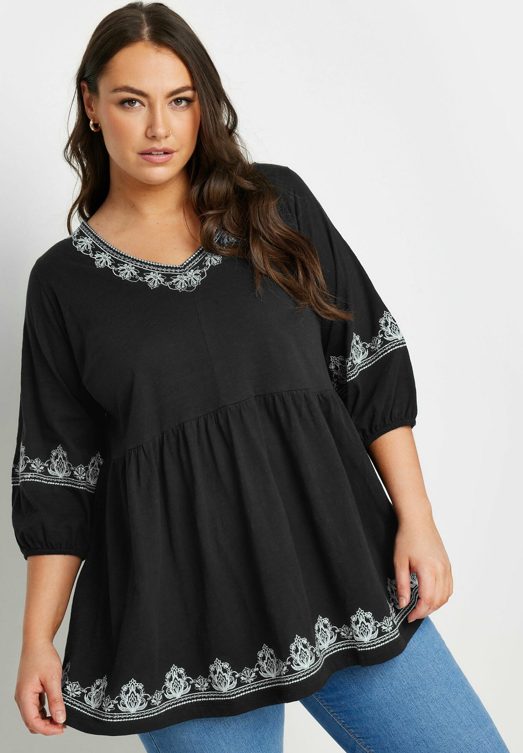 

Блуза EMBROIDERED FLORAL SMOCK Yours Clothing, антрацит