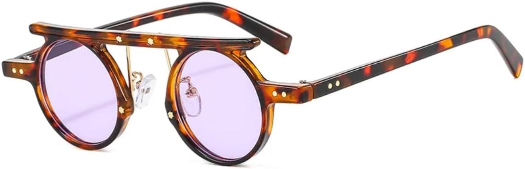 

Модные маленькие круглые солнцезащитные очки в стиле панк для женщин, ретро, ​​с прозрачными линзами с градиентом цвета "океан", защита от УФ-излучения UV400 UUPTTPL, Leopard Purple