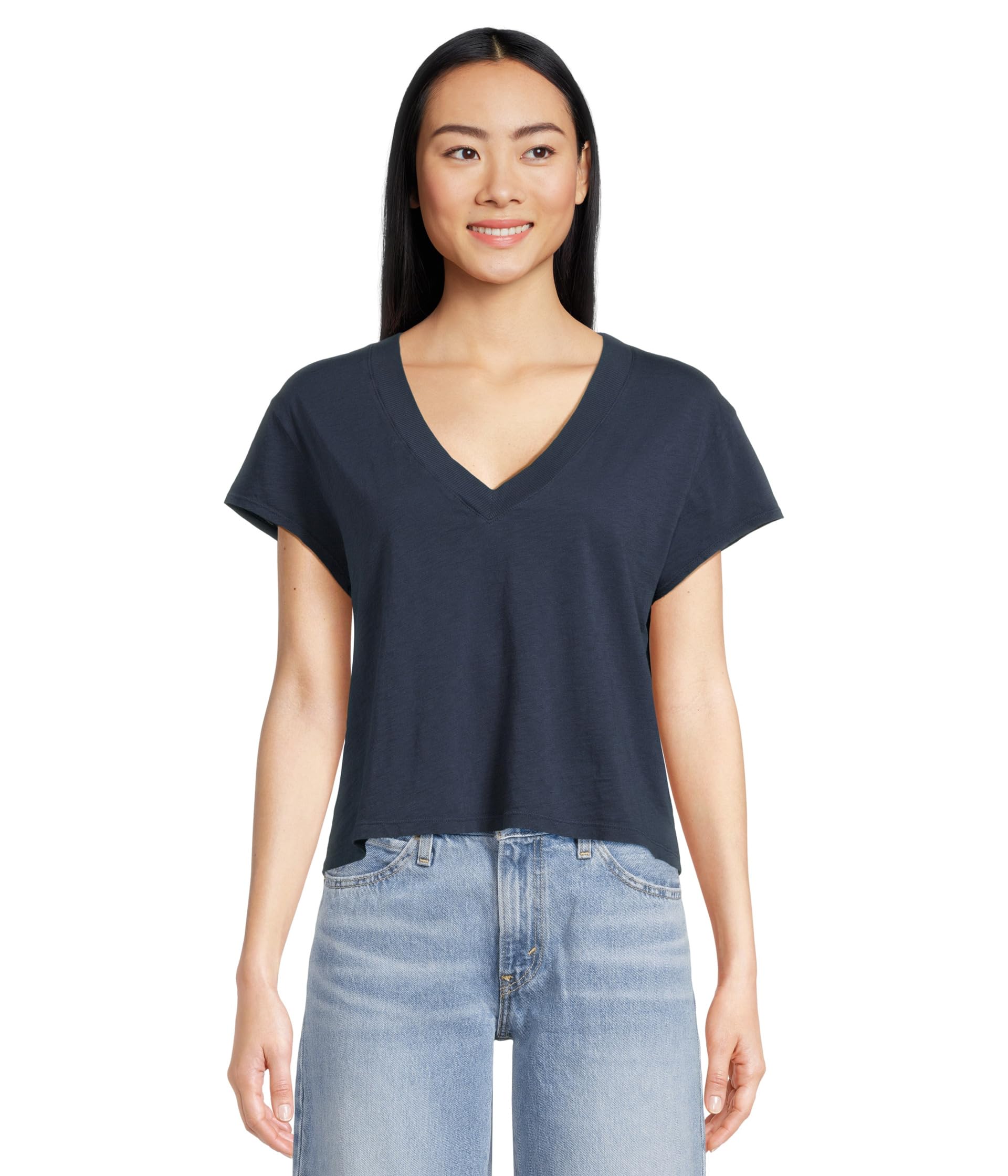

Футболка Michael Stars Harlan Cropped V-neck Tee, цвет Nocturnal