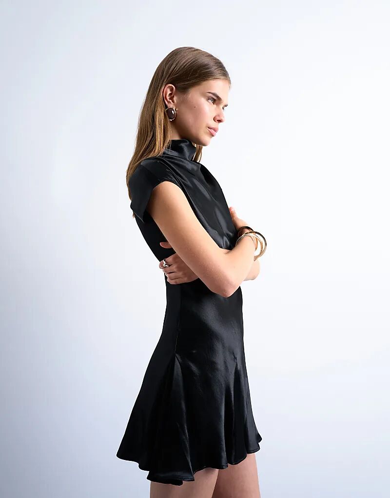 

Платье Topshop с атласным принтом и рукавами черного цвета