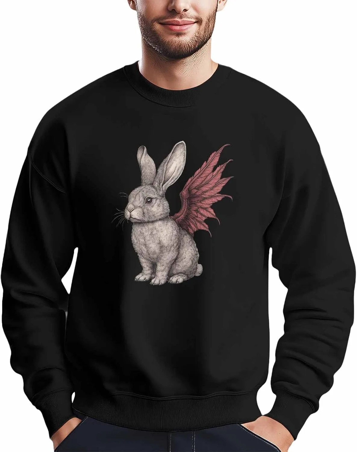 

Мужской свитшот с принтом кролика с крыльями, Crewneck, Long Sleeve Winvebermior