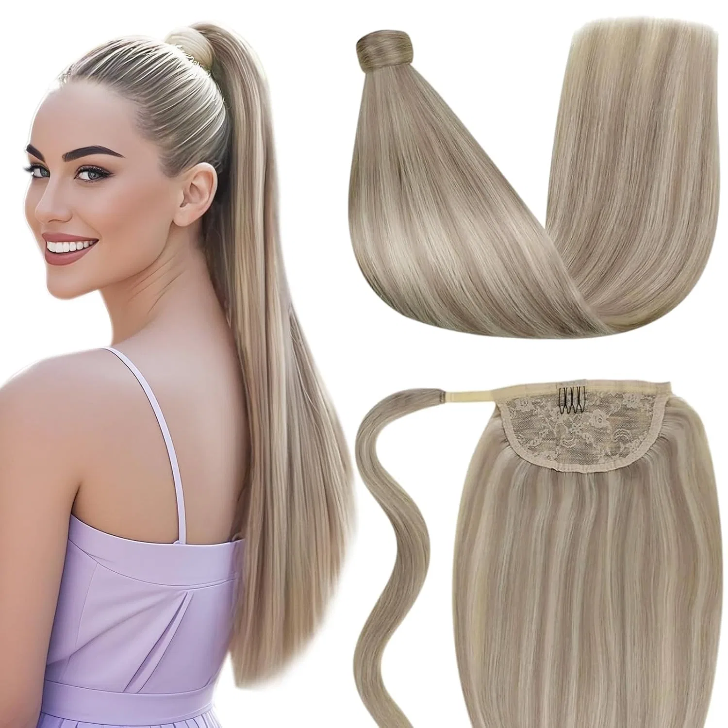 Накладной хвост из натуральных волос LaaVoo Highlight Blonde, 70 г, 30 см Laavoo, P-#P18/613