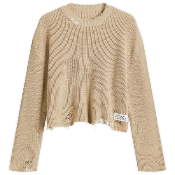 

Вязаный джемпер с круглым вырезом Mm6 Maison Margiela, бежевый