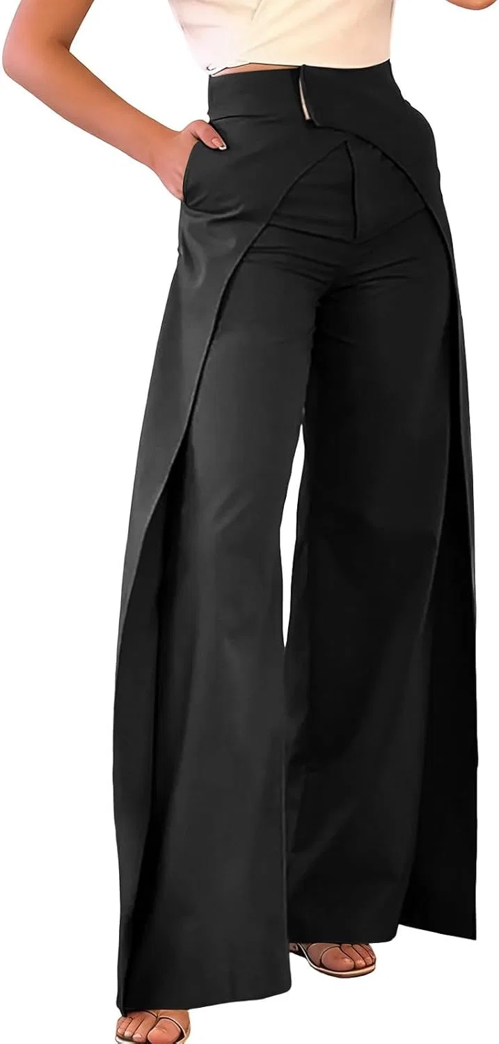 Джинсы широкие прямые, черные, Women's Casual Straight Leg Pants