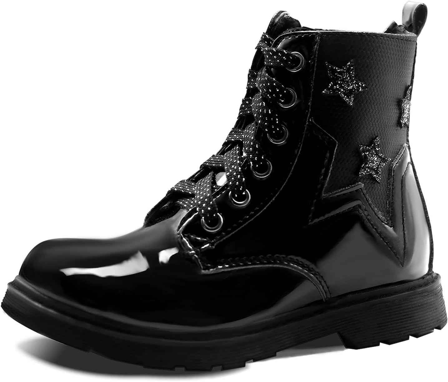 

Детские ботинки TZJS для девочек с шнуровкой, уличные боевые ботинки, легкие походные туфли с боковой молнией для малышей/маленьких детей, Black