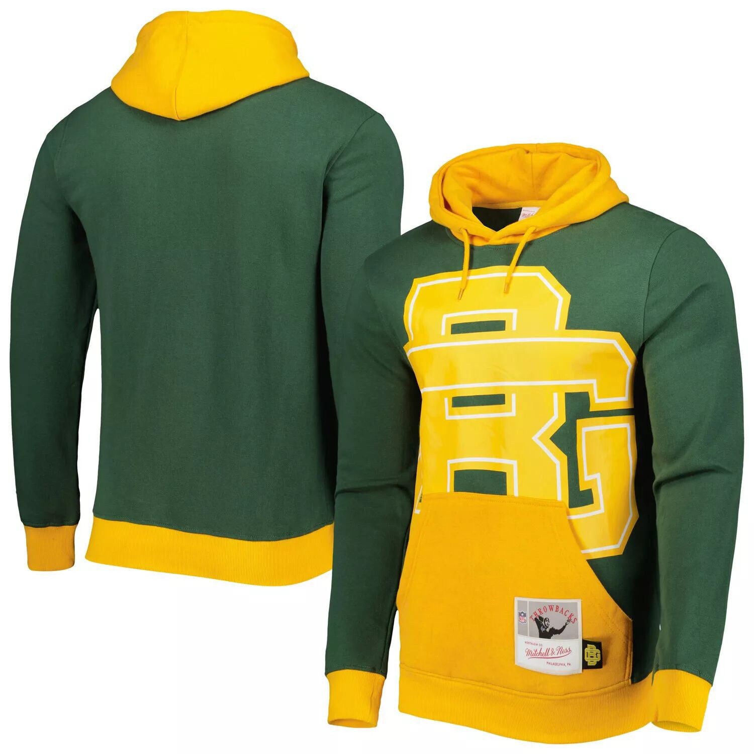 

Мужской пуловер с капюшоном Mitchell & Ness Green Green Bay Packers Big Face 5.0