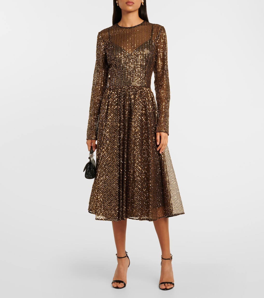 Платье миди из тюля с пайетками Dolce&Gabbana, золото — фото 2