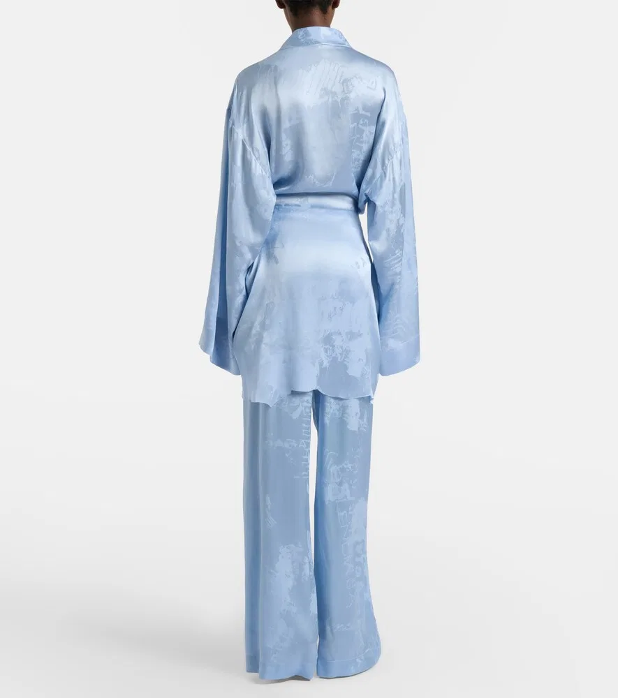Широкие брюки из шелкового атласа Balenciaga, синий — фото 3