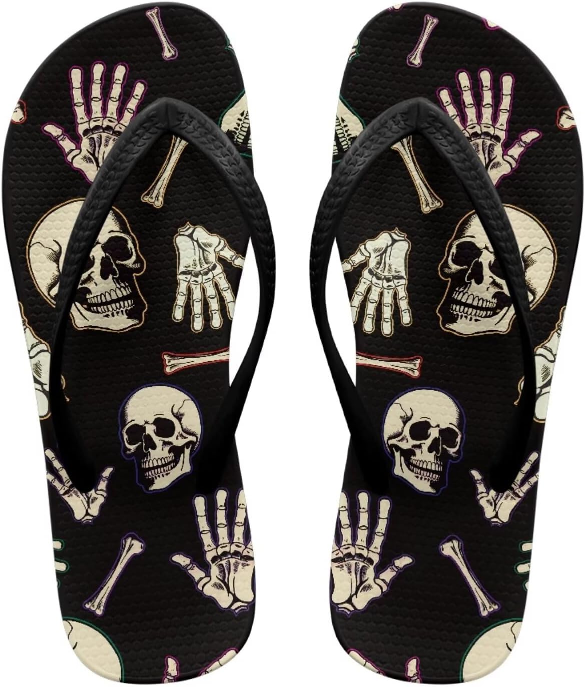 

Вьетнамки с черепом для женщин и мужчин, летние пляжные повседневные сандалии, удобные шлепанцы для душа Pointodoor, Skull Print