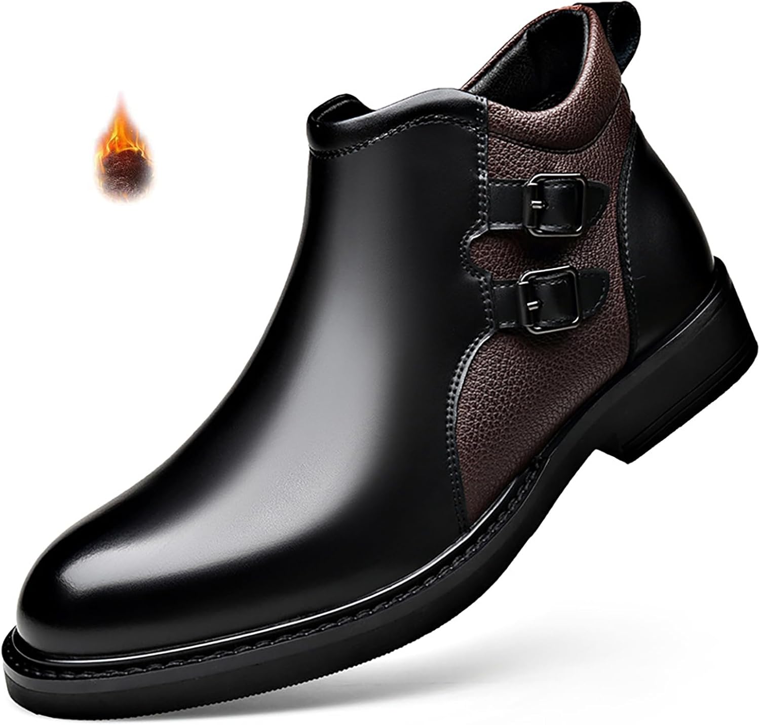 

Мужские кожаные ботинки челси с пряжкой, низкий каблук, классический круглый носок, боковая молния, нескользящие, для офиса, работы и вождения Faglkak, черный