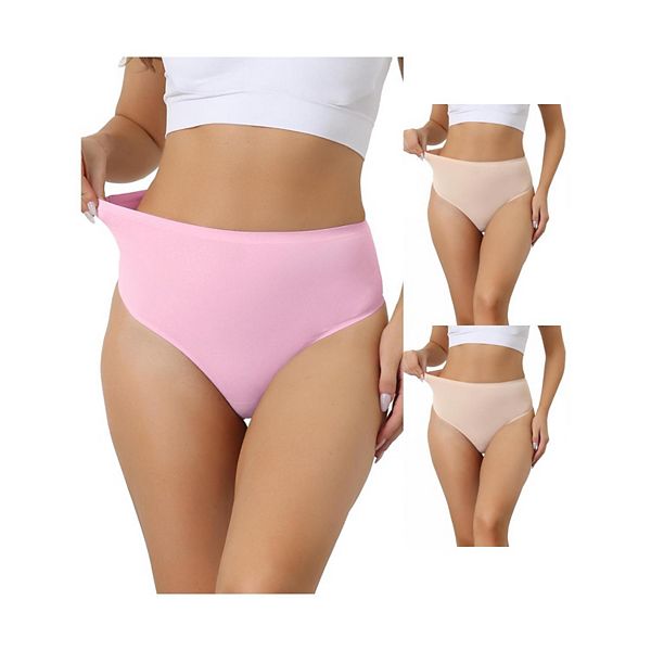 

3 пачки женских стрингов с высокой талией, корректирующие фигуру трусики t-back Allegra K, Beige Pink