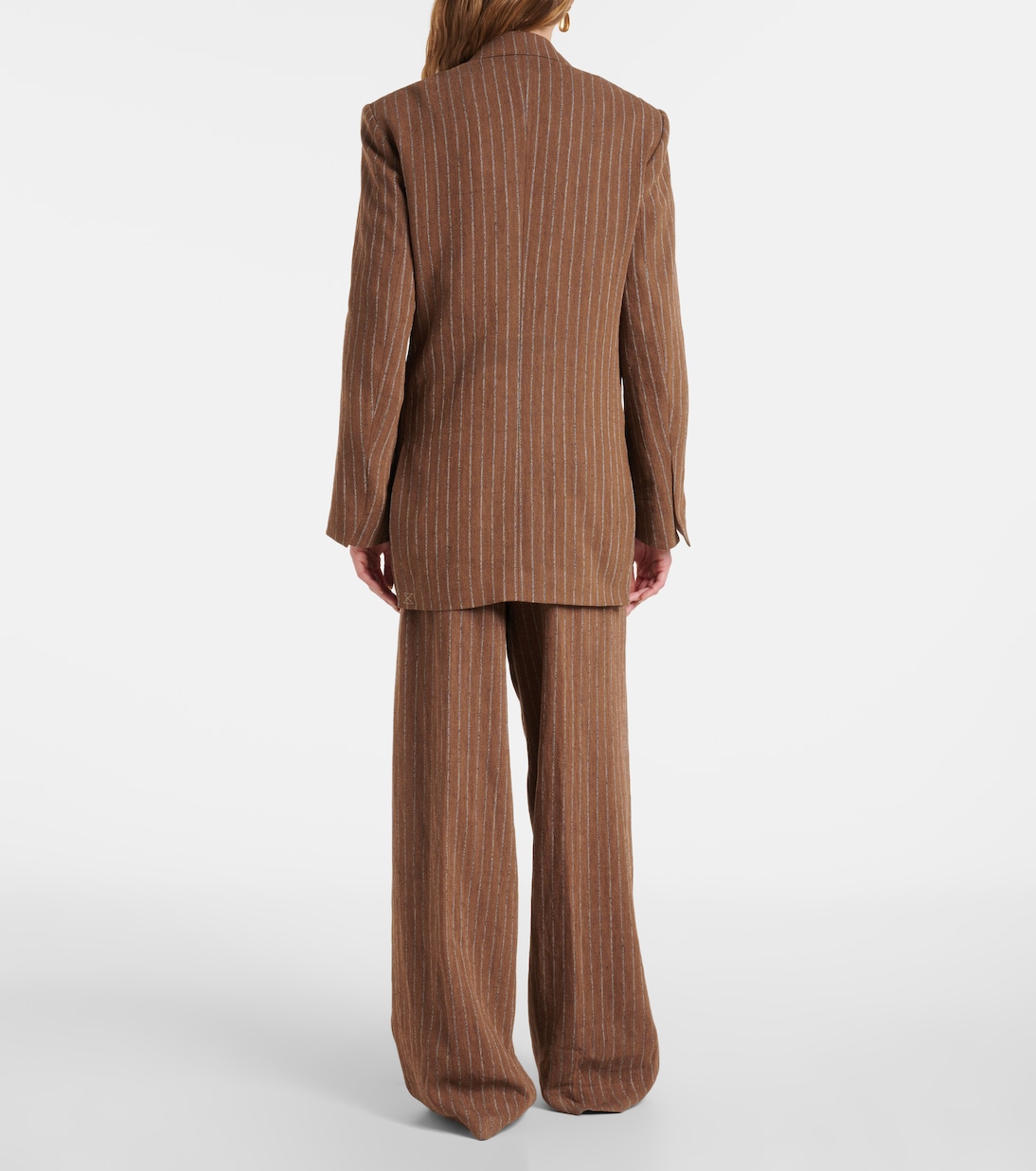 Полосатый блейзер из смесовой льняной ткани Dries Van Noten, кэмел — фото 3