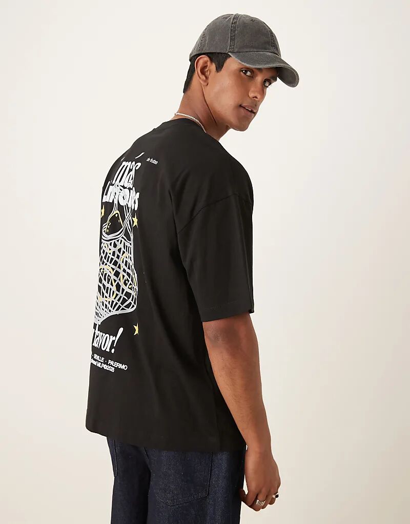 

Футболка оверсайз ASOS DESIGN с лимонным принтом черного цвета