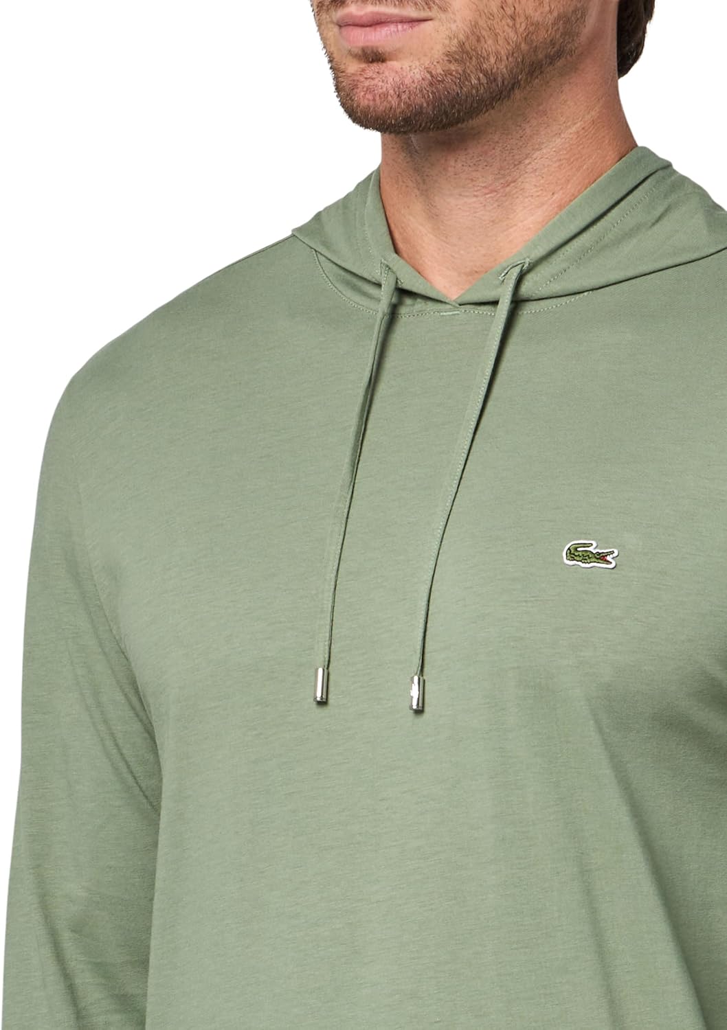 Мужская классическая футболка Lacoste с капюшоном и длинным рукавом, стандартный крой, Thyme — фото 3