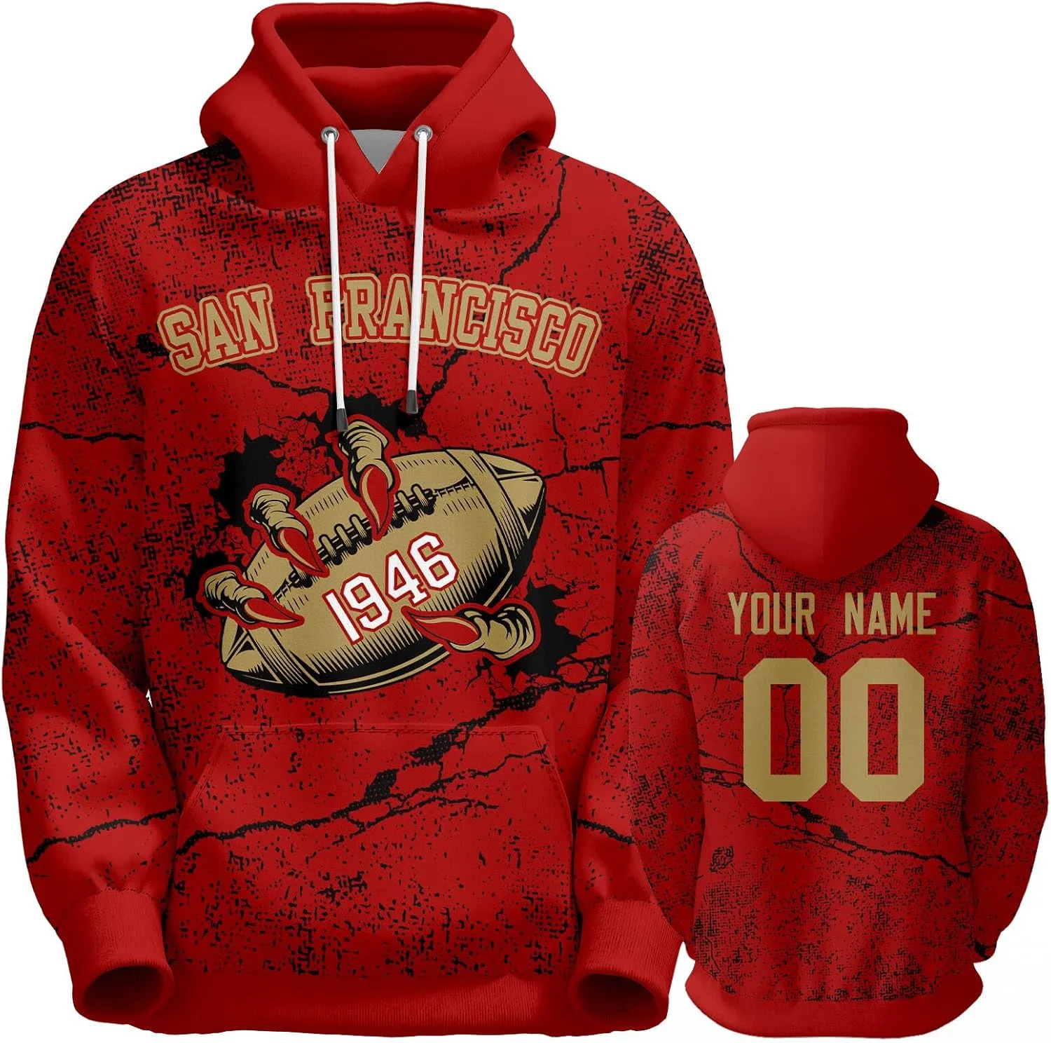 

Кастомный футбольный худи Gkqgzz с дизайном когтей и трещин