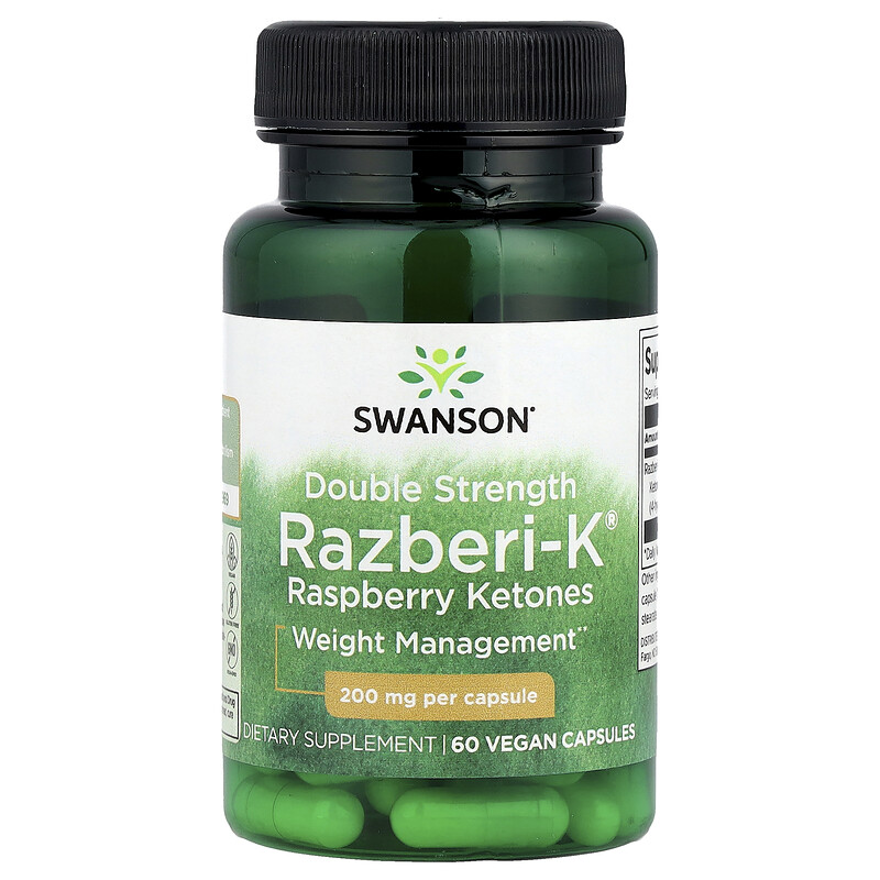 

Swanson, Razberi-K двойной силы, кетоны малины, 200 мг, 60 веганских капсул