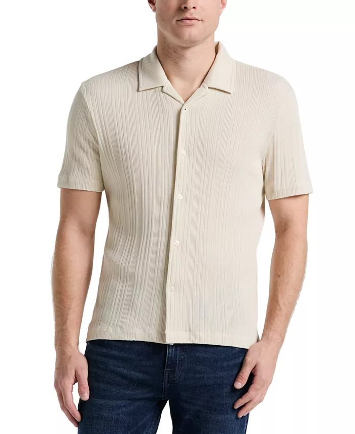 

Мужская полосатая рубашка с коротким рукавом и застежкой на пуговицы Camp Shirt Perry Ellis, коричневый/бежевый