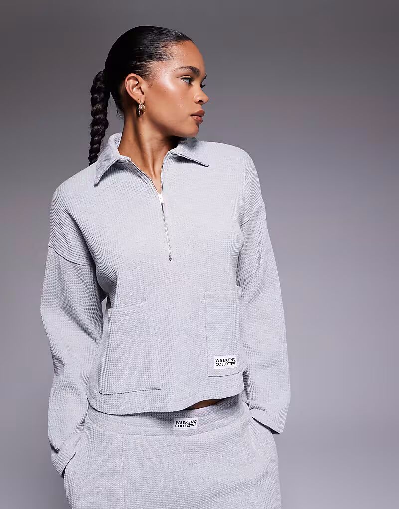 

Вафельная толстовка Weekend Collective coord с застежкой-молнией на половину длины серого цвета Asos Weekend Collective