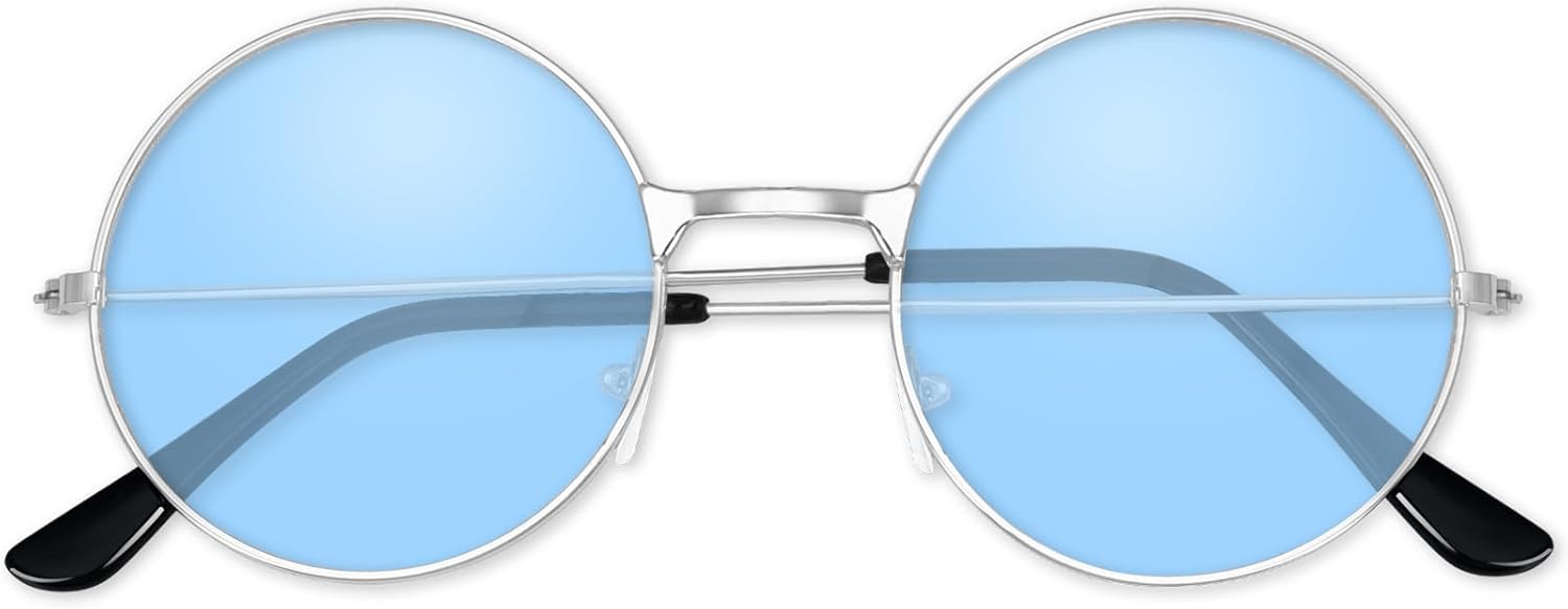 

Солнцезащитные очки в стиле хиппи 70-х годов, круглые, для вечеринки, украшение, солнцезащитные очки для женщин с цветной салфеткой для протирки очков BOUBONI, A11-clear Blue