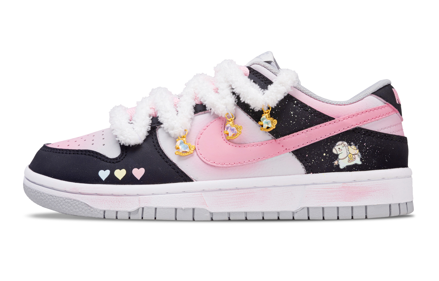 

Nike Dunk Cute Horses Leather Slip Resistant Abrasion Resistant Low top Kids' Skateboarding Shoes черные розовые для подростков