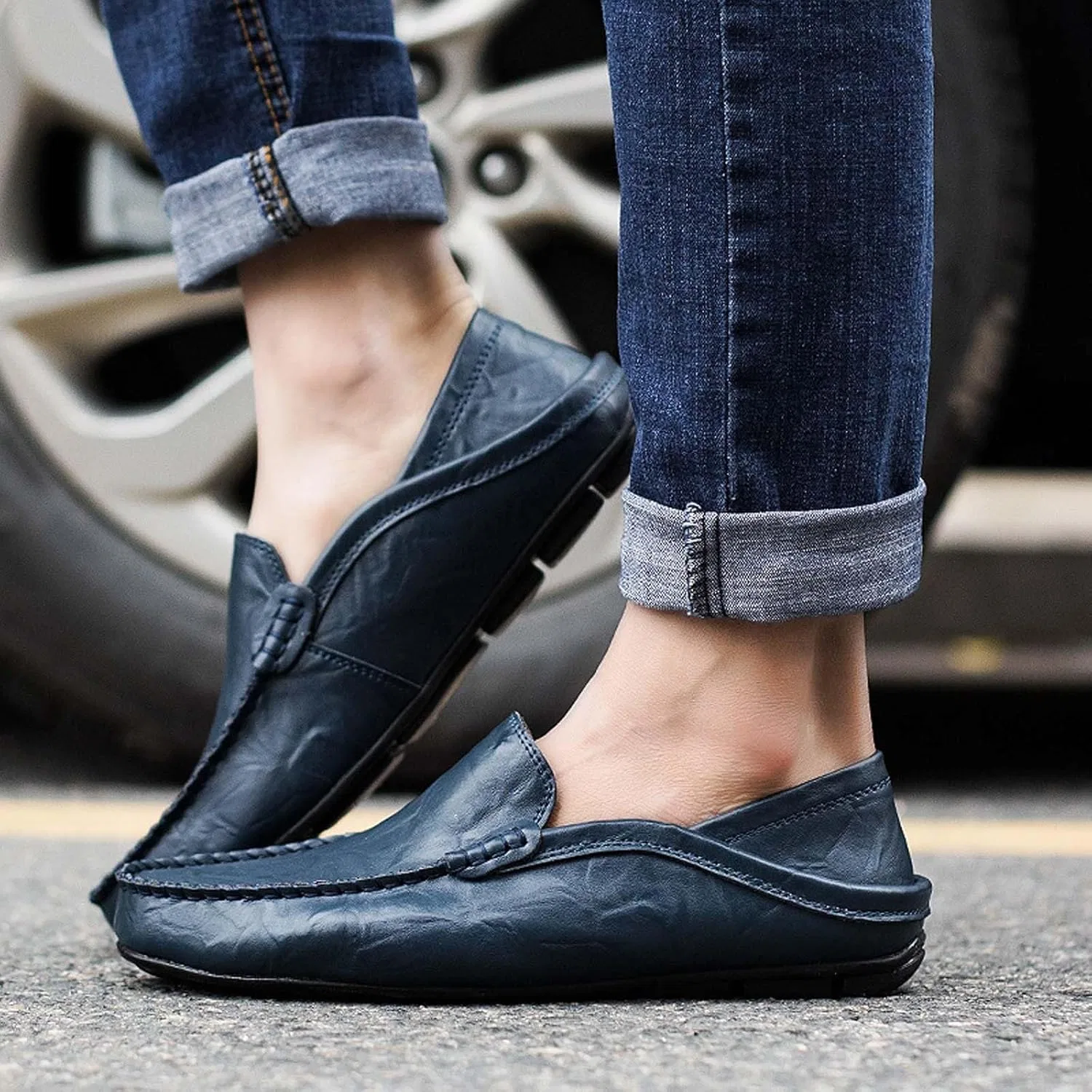 Лоферы Leather Loafers, синий — фото 4