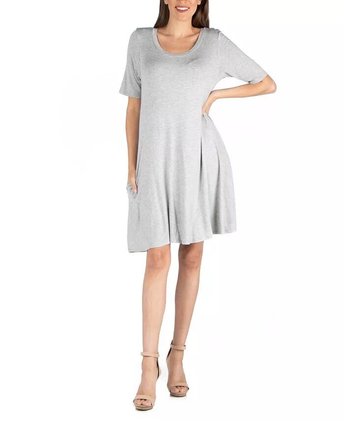 

Мягкое расклешенное платье-футболка с карманом 24seven Comfort Apparel, серый