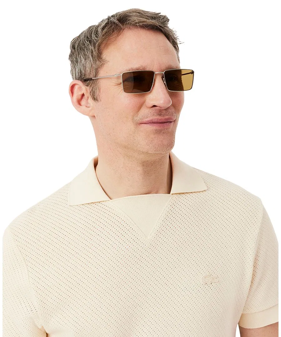 Мужская хлопковая рубашка-поло стандартного кроя с кружевом Lacoste, Naturel Clair — фото 3