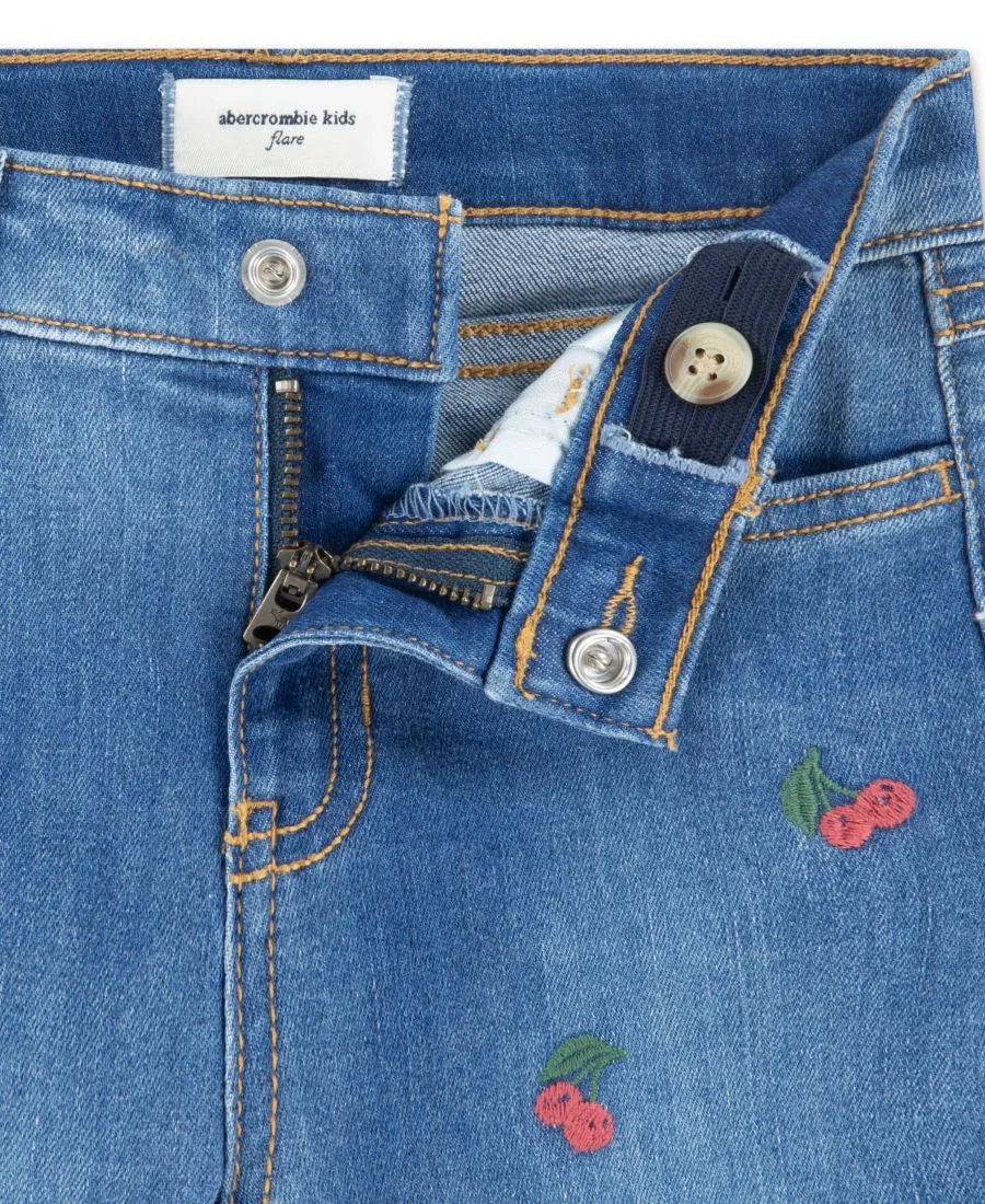 Детские джинсы-клеш с вишневым принтом для девочек 2T-5T Abercrombie Kids, синий — фото 3