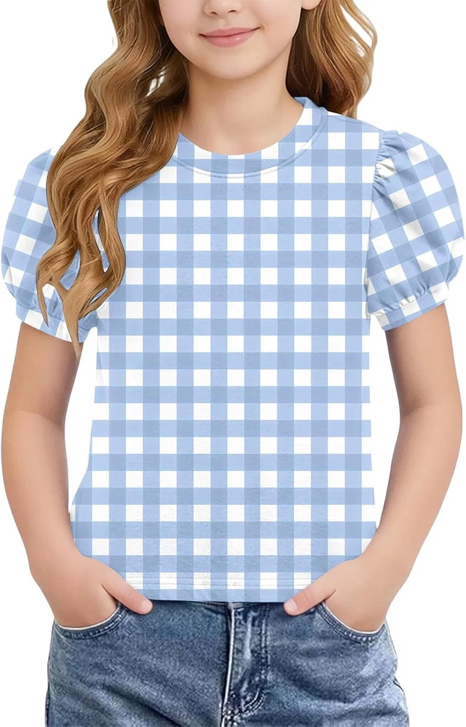 Детская футболка с коротким рукавом и пышным рукавом, Zzalalana, Light Blue