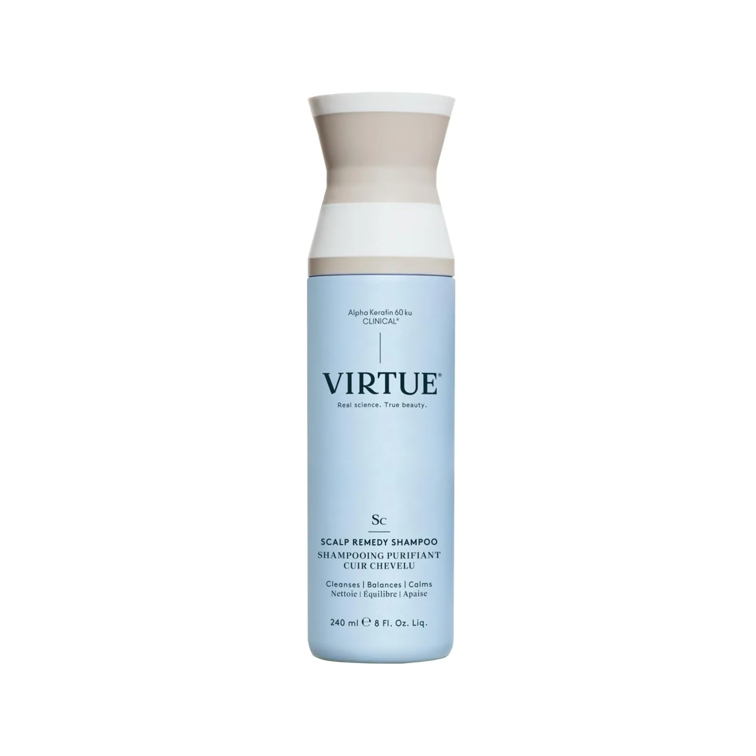 Шампунь VIRTUE Scalp Remedy, балансирующий микробиом сухой, жирной и раздраженной кожи головы, без отдушек, безопасен для всех типов волос, подходит для окрашенных волос, 237 мл
