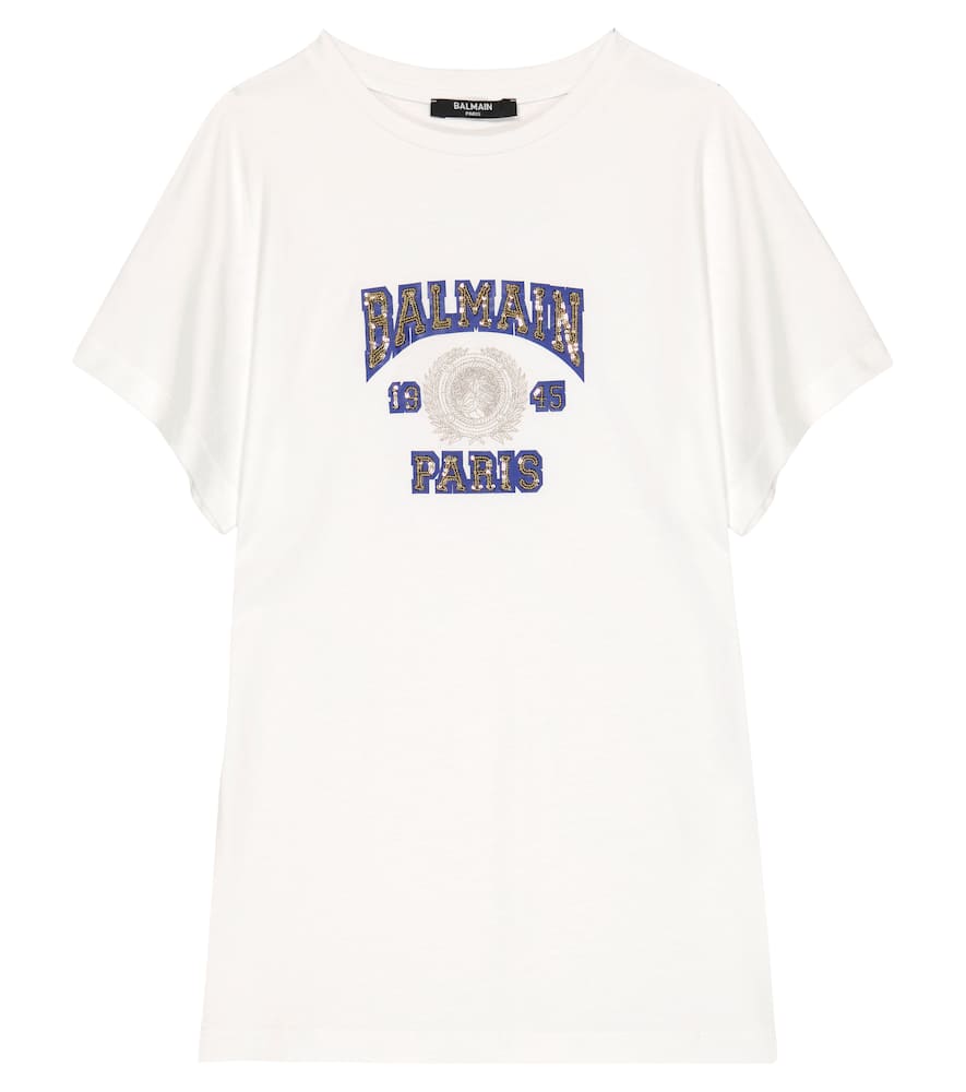 

Хлопковая футболка с пайетками Logo Balmain Kids, 100-Bianco