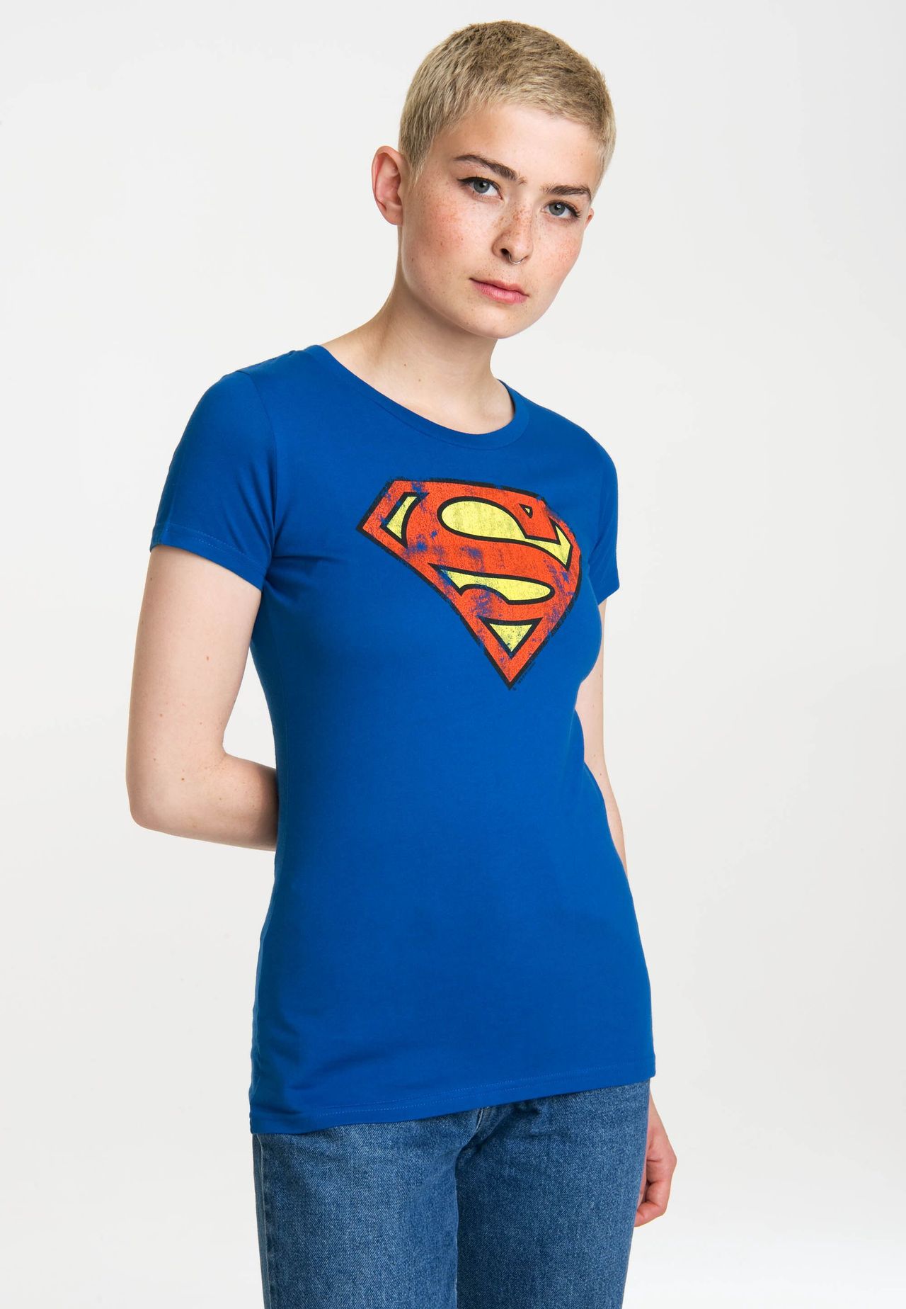Новая футболка для девочек «Супермен» — логотип LOGOSHIRT, цвет Azure Blue — фото 3