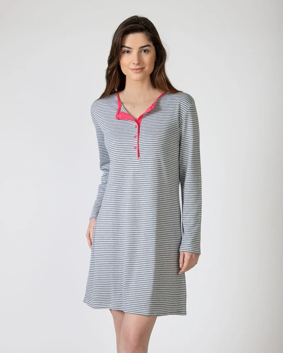 

Короткая ночная рубашка с длинными рукавами и принтом Massana, серый/розовый