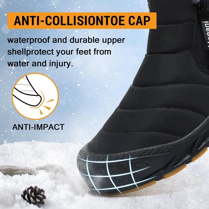 Мужские зимние ботинки Hanani Mens Snow, водонепроницаемые, с меховой подкладкой, теплые ботинки до щиколотки, на молнии, удобные для прогулок и активного отдыха, черный — фото 4