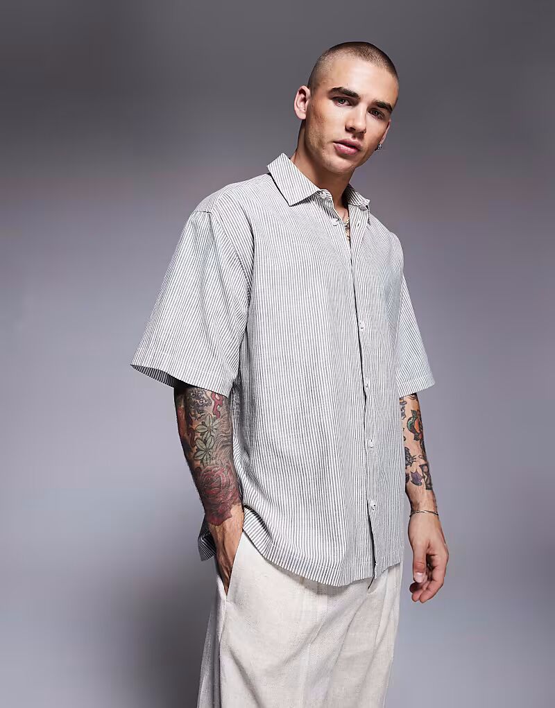 

Рубашка свободного кроя в полоску ASOS DESIGN серого цвета